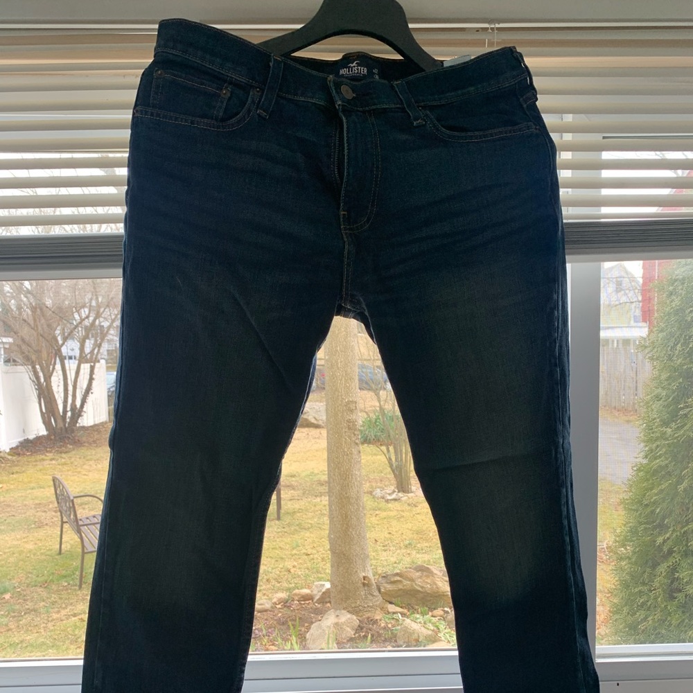 Slim straight hollister dark blue jeans.